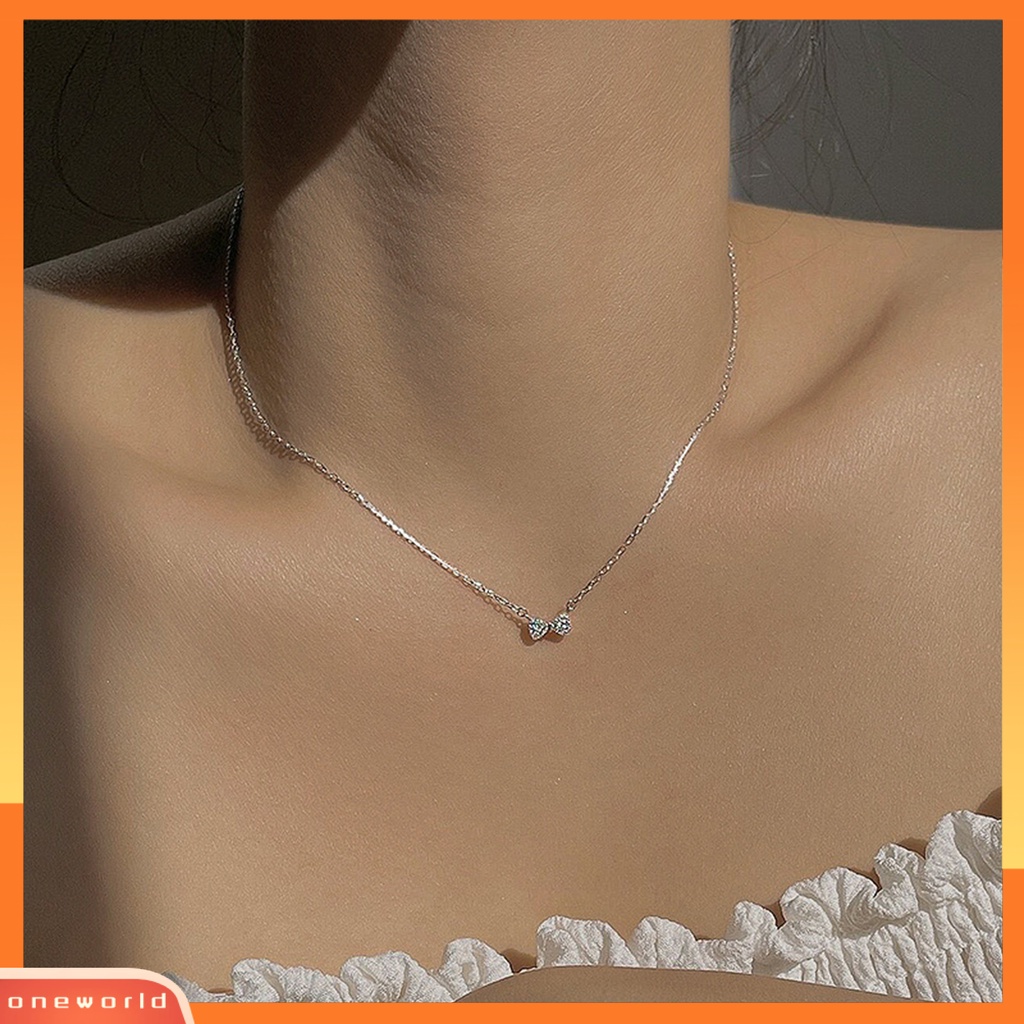 [EONE] Liontin Kalung Busur Gaya Perancis Wanita Bersinar Berlian Imitasi Kalung Untuk Pesta Pernikahan Pertunangan Perjamuan