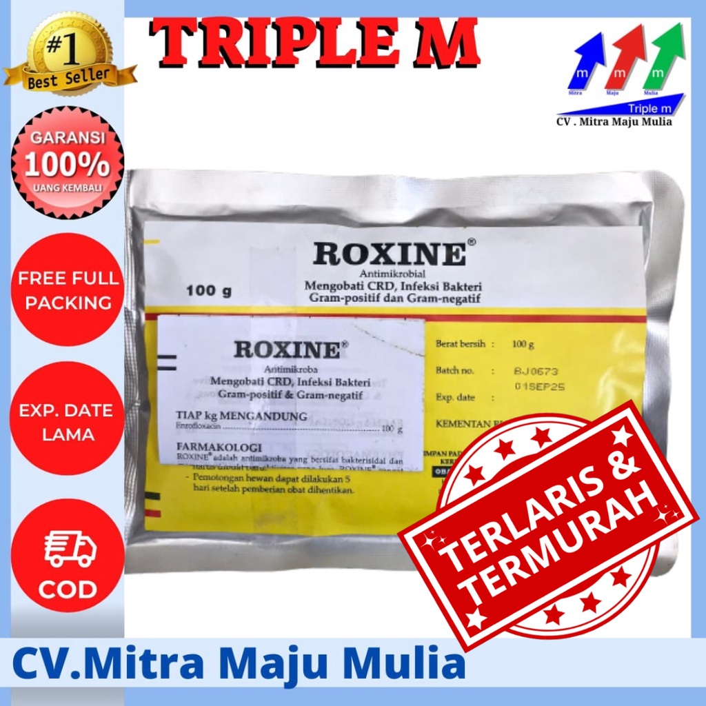 Roxine 100 gram Serbuk Antibiotik Ayam Broiler Layer CRD Collibasilosis dll PT Sanbe Farma