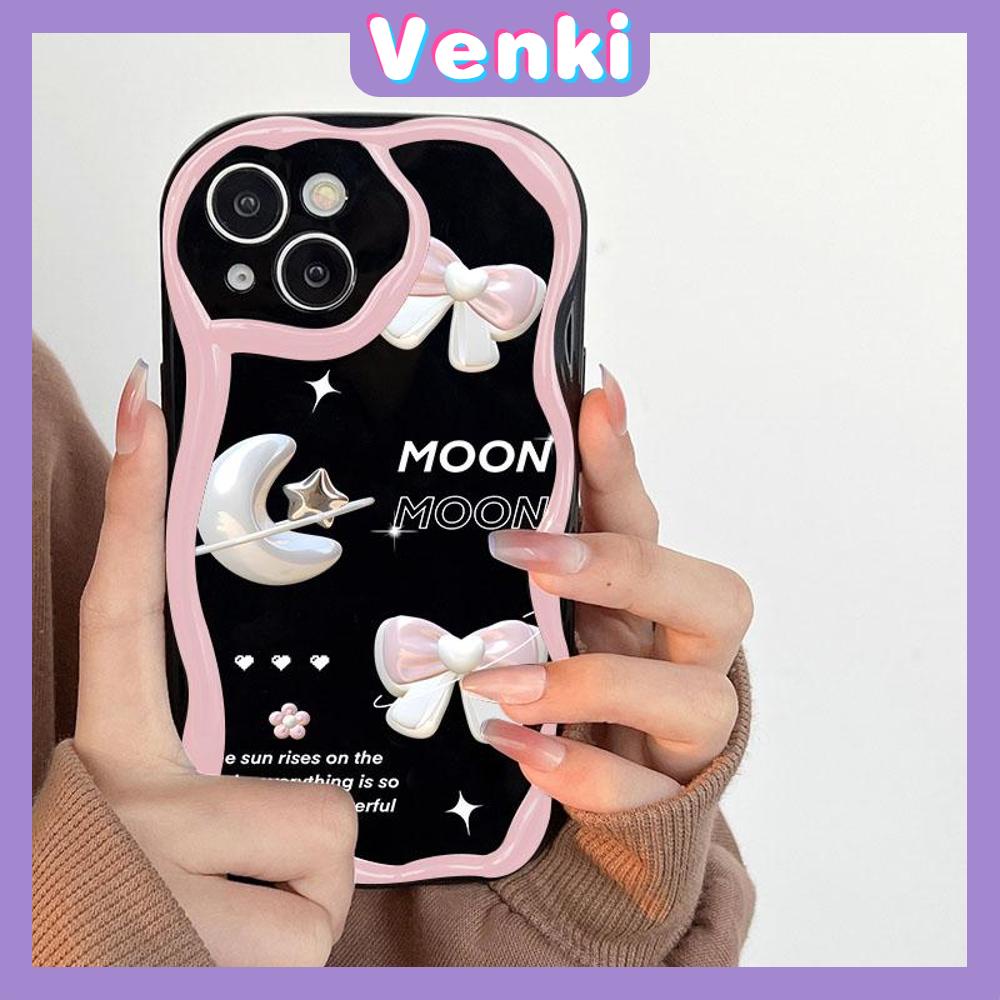 VENKI - For iPhone 11 iPhone Case 3D Curved Edge Wave TPU Airbag Shockproof Camera Cover Glossy Black Flower Compatible with iPhone 14 13 Pro max 12 Pro Max xr xs max 7Plus 8Plus