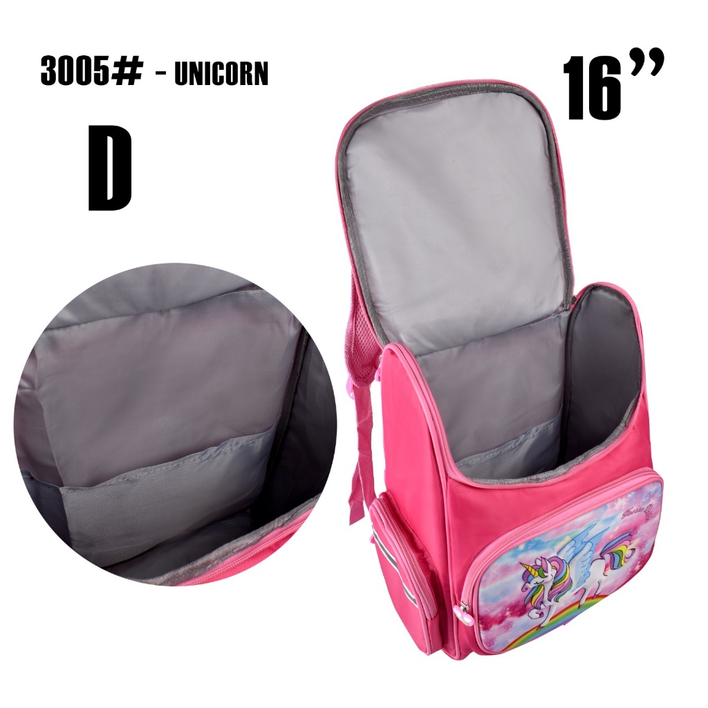 Tas Unicorn 3D Cartoon 3005 16 Inch Tas Ransel Anak SD Tas Sekolah Timbul Double Decker Import Ransel Perempuan Tas Anak Cewek