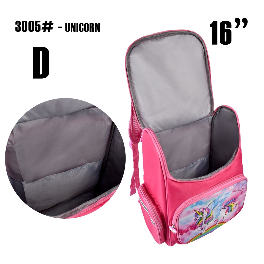 (RF) Tas Ransel Anak Unicorn 3D Cartoon 3005 16 Inch SD Tas Sekolah Timbul Double Decker Import Ransel Perempuan Tas Anak Cewek