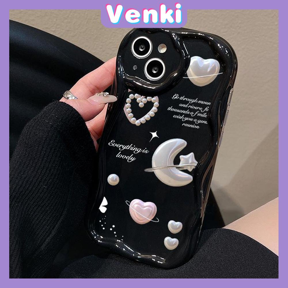 VENKI - For iPhone 11 iPhone Case 3D Curved Edge Wave Glossy Black TPU Airbag Shockproof Camera Cover Stars Moon Compatible with iPhone 14 13 Pro max 12 Pro Max xr xs max 7 8Plus