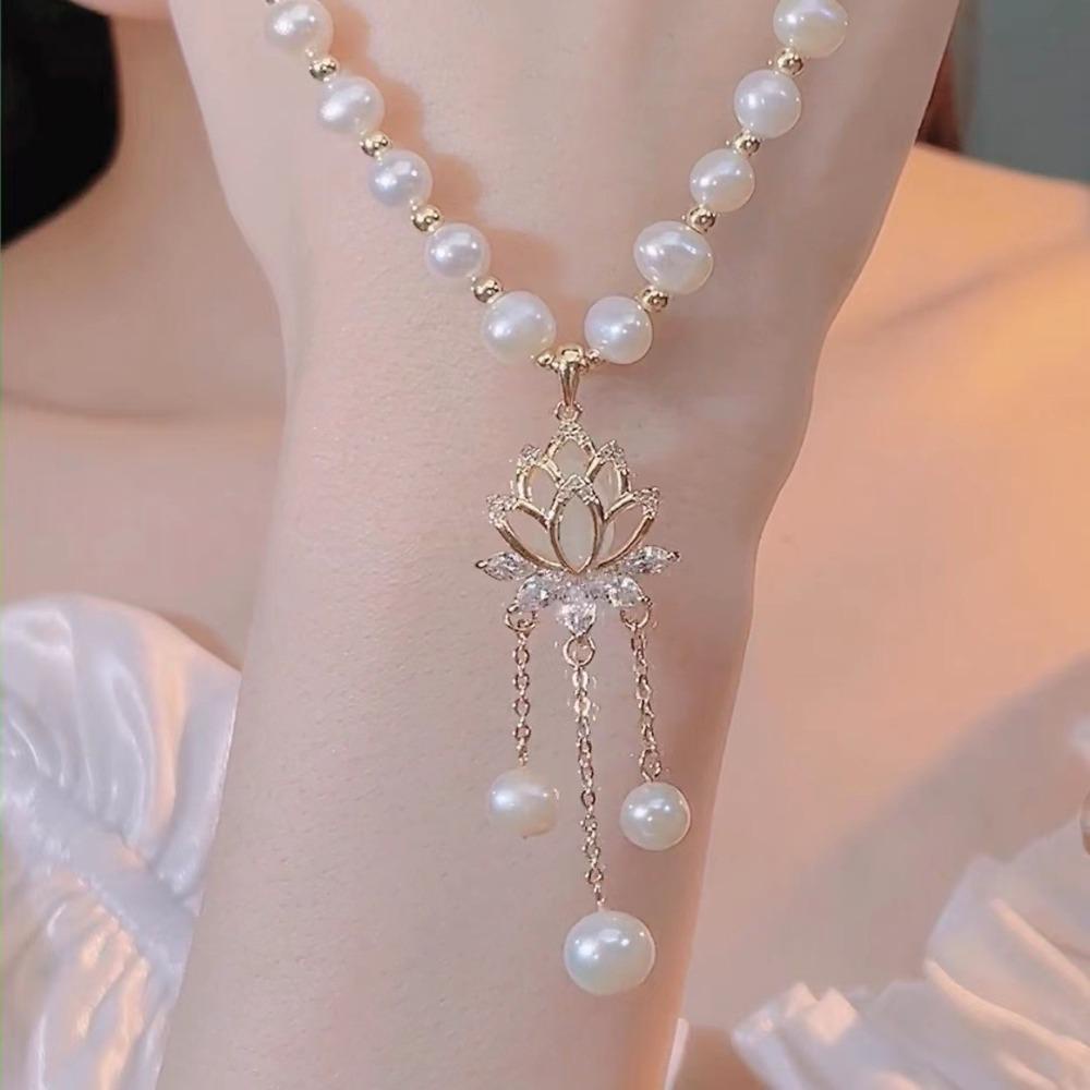 REBUY Rebuy Kristal Liontin Manis Kreativitas Y2k Kalung Pesta Perhiasan Aksesoris Fashion Rumbai Manik Wanita Kalung