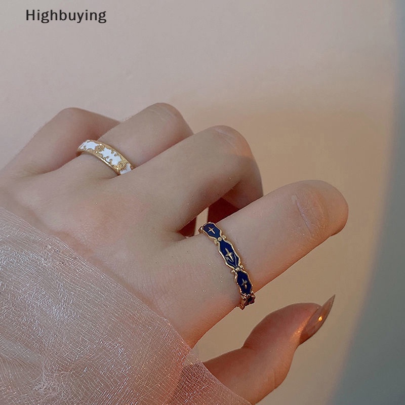 Hbid Fashion Enamel Berwarna Terbuka Cincin Untuk Wanita Vintage Tetes Minyak Ins Gaya Halus Silang Cincin Perhiasan Yang Sesuai Dengan Pasangan Barang Glory