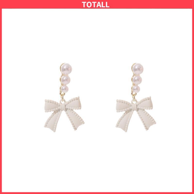 COD Anting S925 Simpul Busur Mutiara Perak Off-white Desain Anting Rasa untuk Wanita-Totall