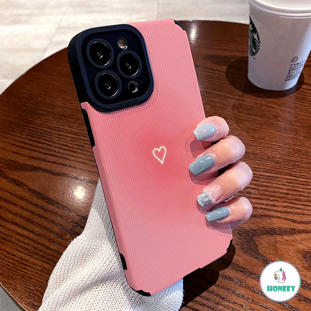 IPHONE Casing Ponsel Kompatibel Dengan Iphone14 13 12 11 Pro Max X XR XSMAX 14 7 8 Plus Korea Pink Love Stripe Lembut Shockproof Cover Pelindung