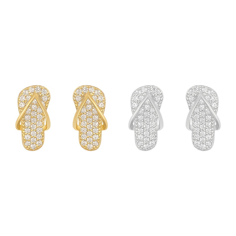 Lucu Mini Sepatu Slipper Zircon Stud Earrings Untuk Wanita Mewah Warna Emas Anting Tidak Biasa Korea Fashion Pesta Perhiasan