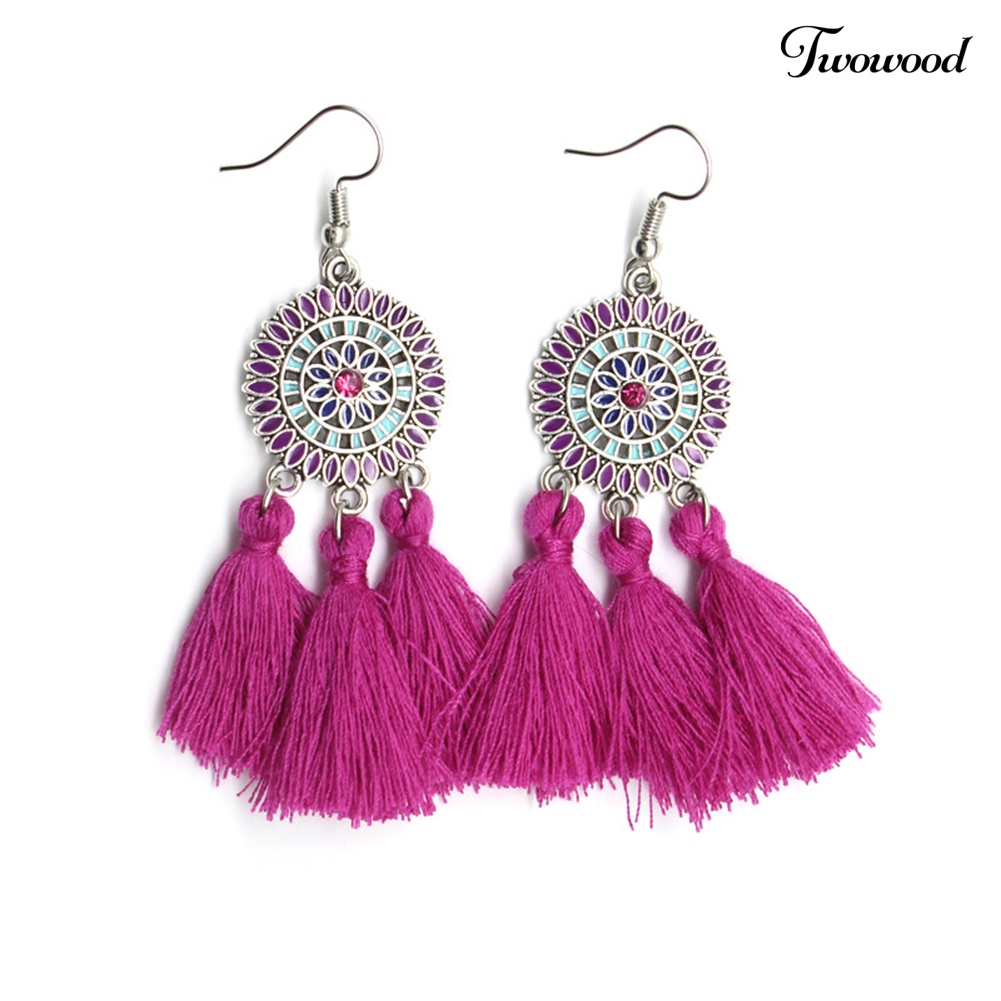 Twowood Boho Bunga Matahari Rumbai Panjang Menjuntai Statement Earrings Ear Hook Wanita Perhiasan