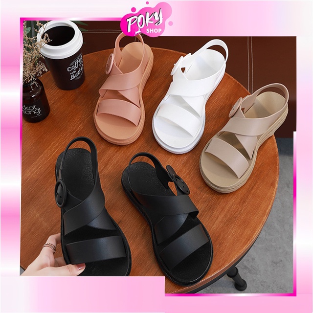 POKY - D6142 Sandal Korea Style / Sandal Fashion / Sandal Jelly Import / Sepatu Sandal Slop / Sandal Wanita Tali / Sandal Wanita / Sandal Jelly Karet