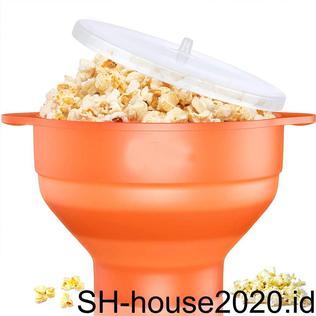 Ember Popcorn Dengan Tutup Pegangan Silicone Bowl Microwave Lipat