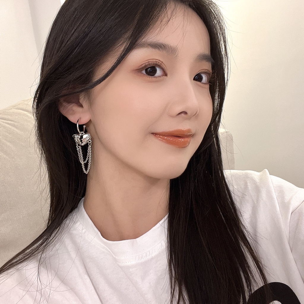 Yeezii Anting Drop Rumbai Perak Pribadi Fashion Split Heart Earring Untuk Aksesoris Perhiasan Wanita