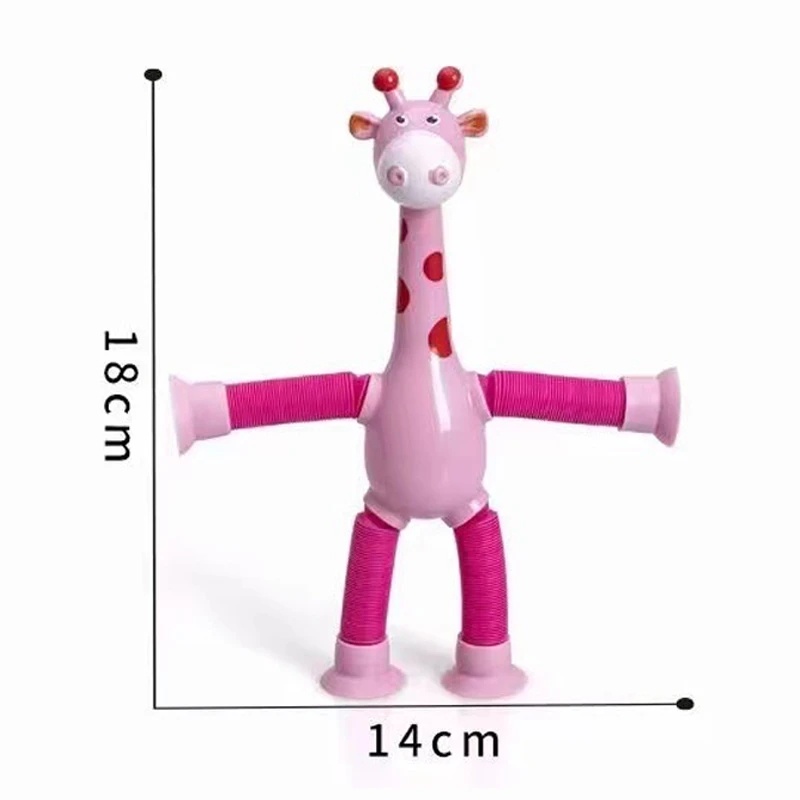 Anak Lucu Jerapah Pop Tabung Mainan Sensorik Telescopic Suction Cup Toys Novelty Squeeze Fidget Kids Puzzle Edukasi Dini Stress Relief Mainan Pesta Ulang Tahun Kekinian