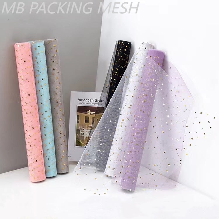 

Mesh bronzing star and moon yarn starry sky yarn fairy yarn Korea flower packaging mesh wrap flower paper rose bouquet packaging snow yarn/Pembungkus Bunga Gold Star Glitter Kertas Buket Bunga Motif Star Moon EMYBE
