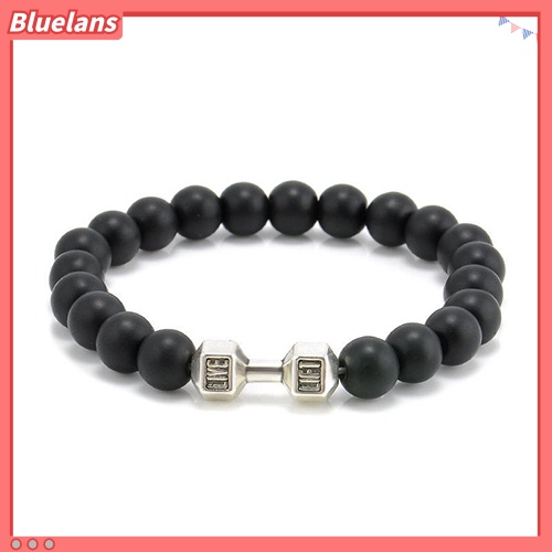 [BLS] Gelang Fashion Unisex: Model Punk Barbel Gym Fitnes Bahan Batu Warna Hitam Matte Ukuran Dapat Diatur