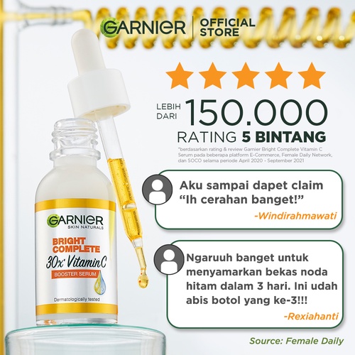 Garnier Gentle Brightening Set Bright Complete Vitamin C Serum 15ml + Vitamin C Gel Wash 120ml - Skincare Kulit Cerah
