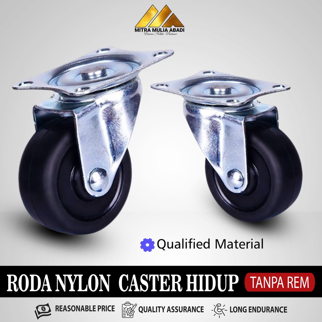 Roda Caster Hitam  Roda Nylon Roda Koper Hidup Tanpa Rem Per PCS