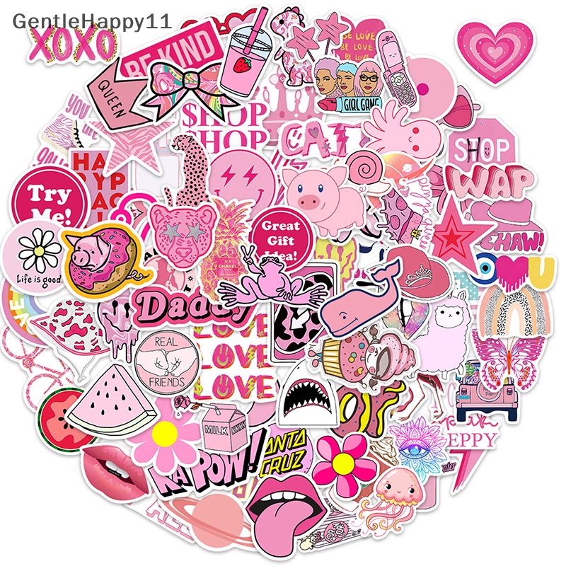 Gentlehappy 100Pcs Kartun Pink Gadis Stiker Aesthetic Graffiti Untuk Koper Suitcase DIY id