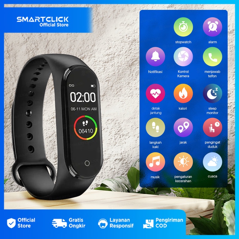 Smart Watch Jam Tangan Anti Air M4 Heart Rate Monitor Blood Pressure Music Control Custom Watchfaces