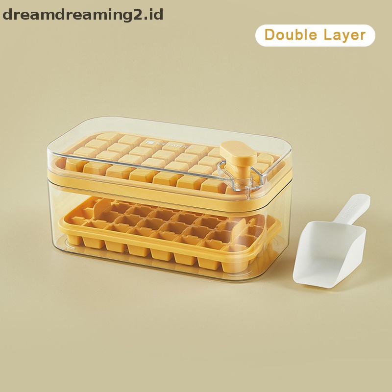 (drea) 1pc Cetakan Es Tipe Tekan Satu Tombol Kotak Plastik Ice Cube Maker Ice Tray Mold//