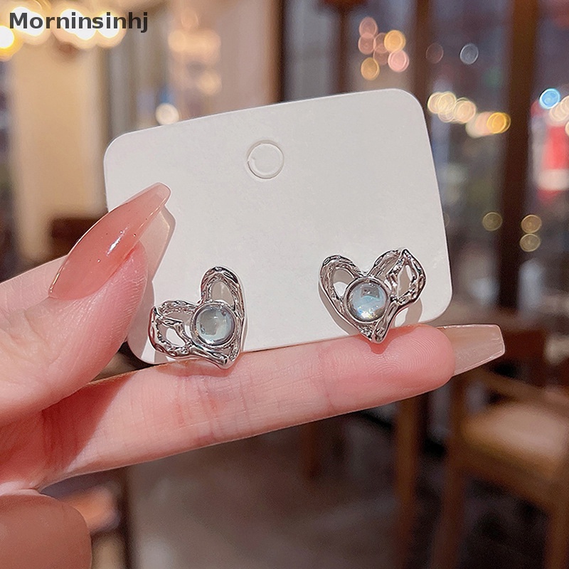 Mornin Baru Shiny Love Heart Full of Earrings Untuk Wanita Fashion Perhiasan Anting Bentuk Hati Logam Sederhana id