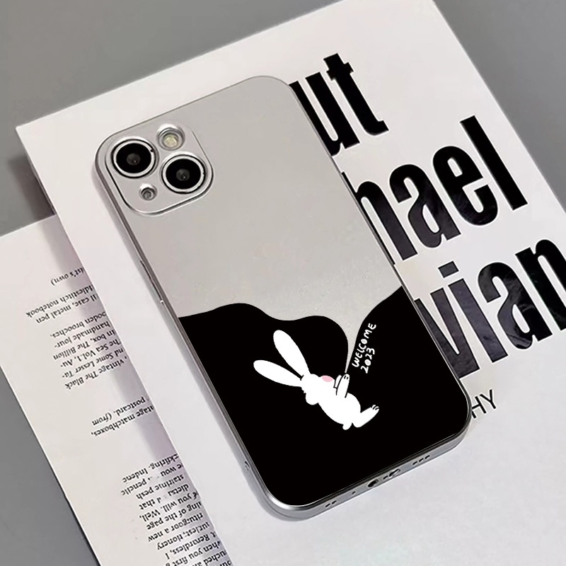 IPHONE Electroplate Soft Case Kompatibel Untuk Iphone14 13 12 Pro Max 11 XS XR X8+76S Plus Casing Ponsel Mini Kelinci Hitam TPU Silikon Shockproof Cover