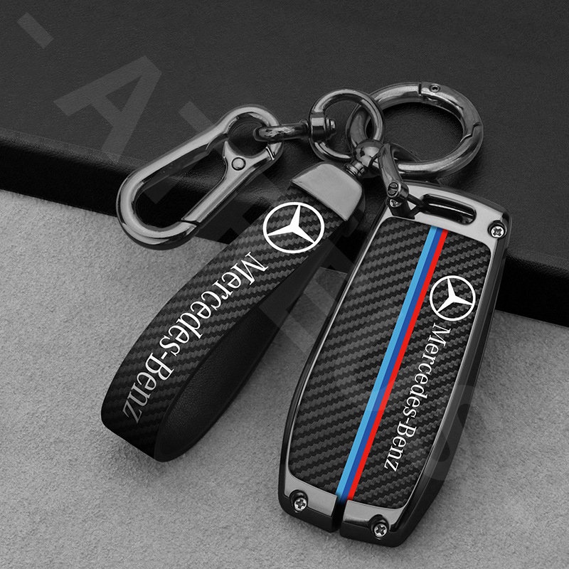 Mercedes Benz Zinc Alloy Bungkus Penuh Case Kunci Mobil Cover Serat Karbon Kulit Smart Key Protector Untuk EQE EQC W207 W211 W205 W212 W204 W220 W206 W124 W213 W218 W222