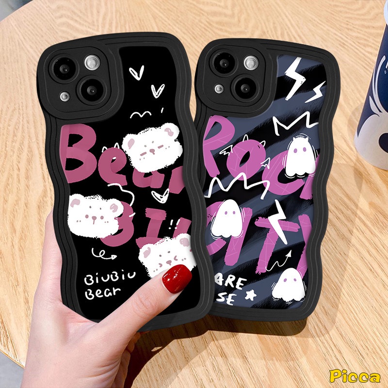 Case Untuk Redmi Note9 9s 8 11 10 Pro 10s 11s Redmi 12C 10C A1 9A 9 9T 10 10A 9C A1+POCO M3 X3 NFC Pro Mi 11T Pro Kartun Beruang Hantu Lucu Monster Kecil Huruf Wavy Edge Sarung Soft Cover