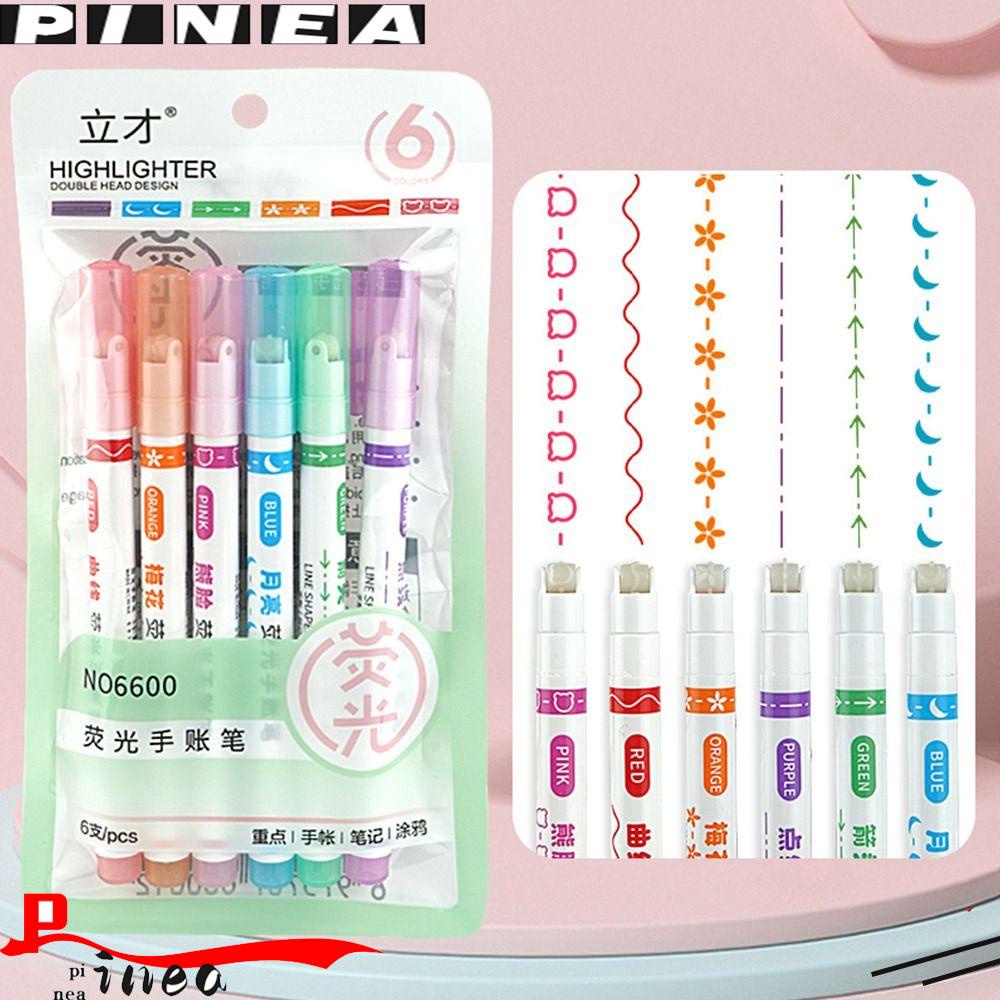 Nanas 6PCS/SET Curve Marker Pen Curve Alat Gambar Garis Berbentuk Bunga Sketsa Menandai Teks Menggambar Perlengkapan Banyak Bentuk