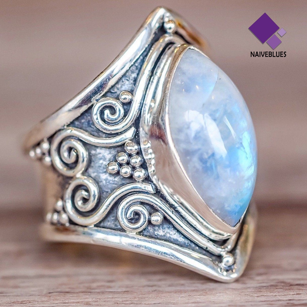 &lt; Naiveblues &gt; Perhiasan Wanita Vintage Geometris Moonstone Pesta Pertunangan Pernikahan Jari