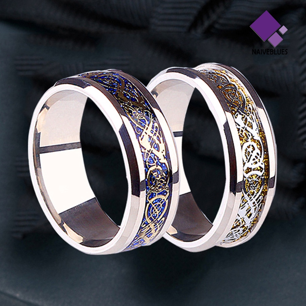 &lt; Naiveblues &gt; Unisex Pola Naga Berlian Imitasi Cincin Baja Titanium Perhiasan Pertunangan