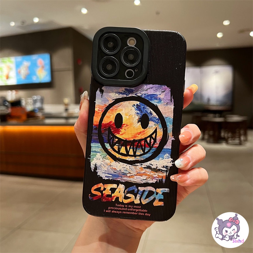 IPHONE Kreatif Fashion Graffiti Smiley Face Kompatibel Untuk Iphone14 13 12 11 Pro Max SE 2020 X Xr Xs Max 87 Plus Perlindungan Shockproof Casing Ponsel Lembut Silicon Cover XJJJJ
