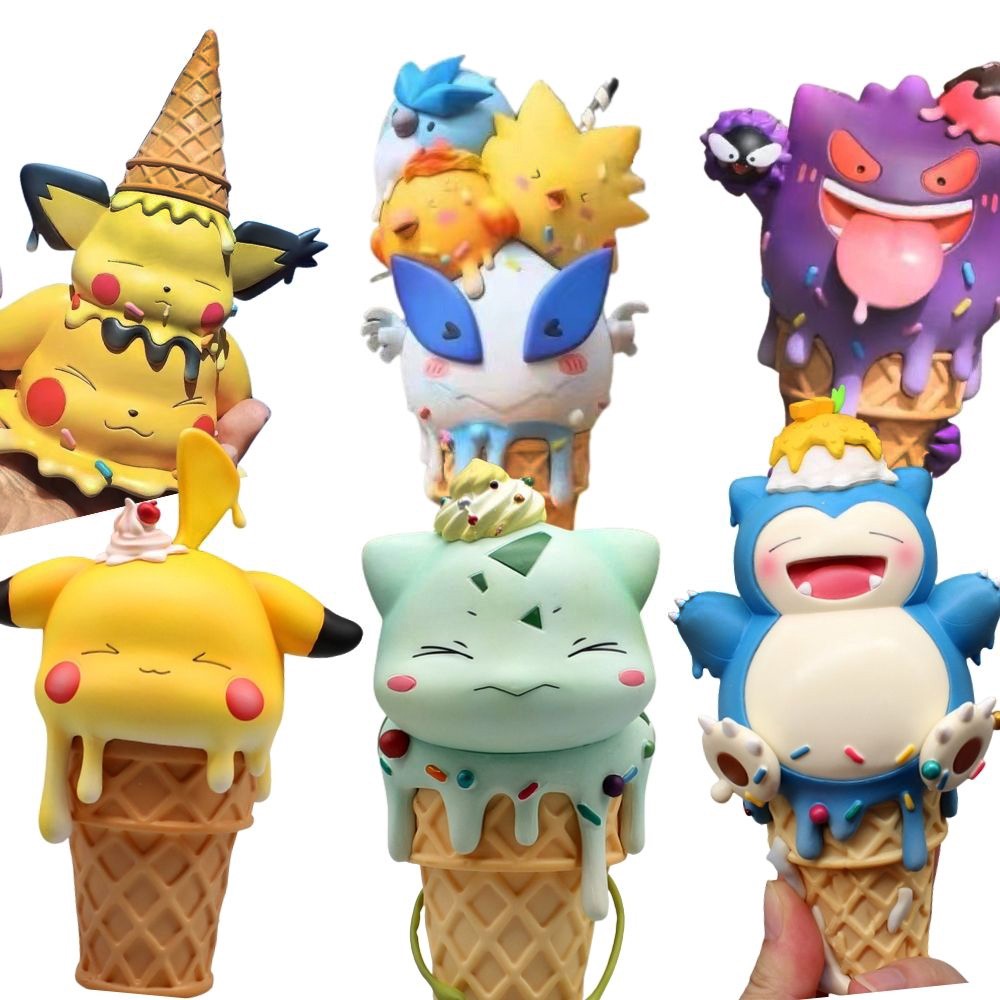 Anime Pokemon Anime Figure Gengar Pikachu Snorlax Psyduck Bulbasaur Karakter Kartun Lucu Ice Cream Figure Styling Mainan