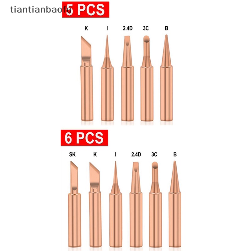 [tiantianbaofu] 5/6pcs Tembaga Murni 900M-T Solder Ujung Besi Bebas Timah Solder Tip Kepala Las  Butik