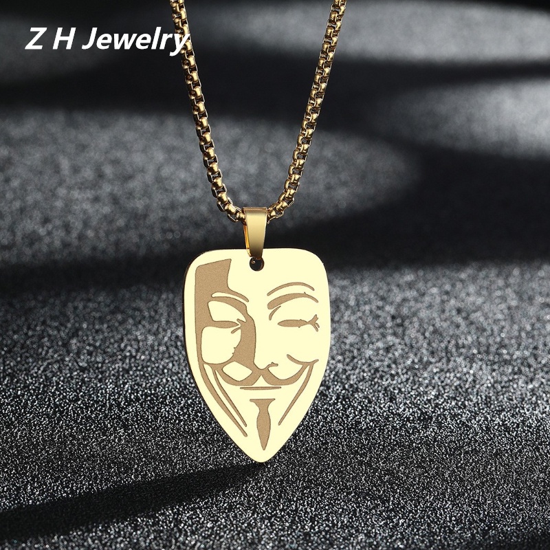 Zh Perhiasan Hip Hop Stainless Steel Masker Liontin Pria Dan Wanita Kalung Punk Perhiasan Aksesoris