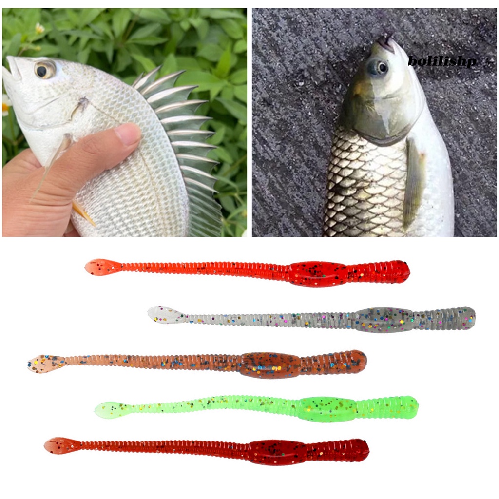 Bo-10pcs 7cm Umpan Lembut Pola Spiral Cepat Mengumpulkan Ikan Simulasi Angling PVC Ekor Panjang Cacing Tanah Umpan Palsu Memancing Luar Ruangan