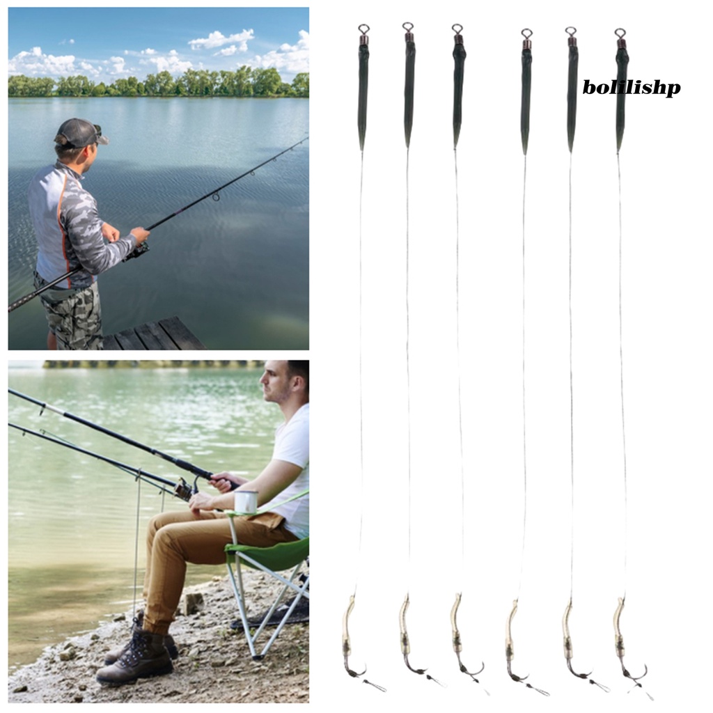 Bo-6pcs/set Pengait Rig Pancing Tajam Kekuatan Tinggi Bebas Kusut Penembus Yang Baik Dengan Casing Nilon Kuat Kuda Ikan Gurame Rig Rambut Terminal Tackle Untuk Angling