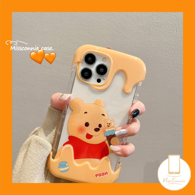 IPHONE Ins Ice Cream Cute Strawberry Bear Winnie The Pooh Casing Ponsel Kompatibel Untuk Iphone14Xr 7Plus 11 12 13 Pro Max X7 8 Plus XS Max SE 2020 Shockproof Cover Soft TPU Shell