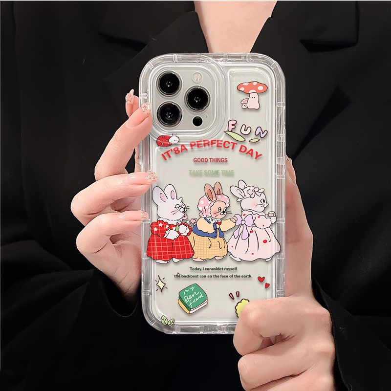 IPHONE Kelinci Lucu Soft Phone Case Kompatibel Untuk Iphone14 12 13 11 Pro Max7 8 Plus X XS XR Casing Transparan TPU Silikon Shockproof Cover