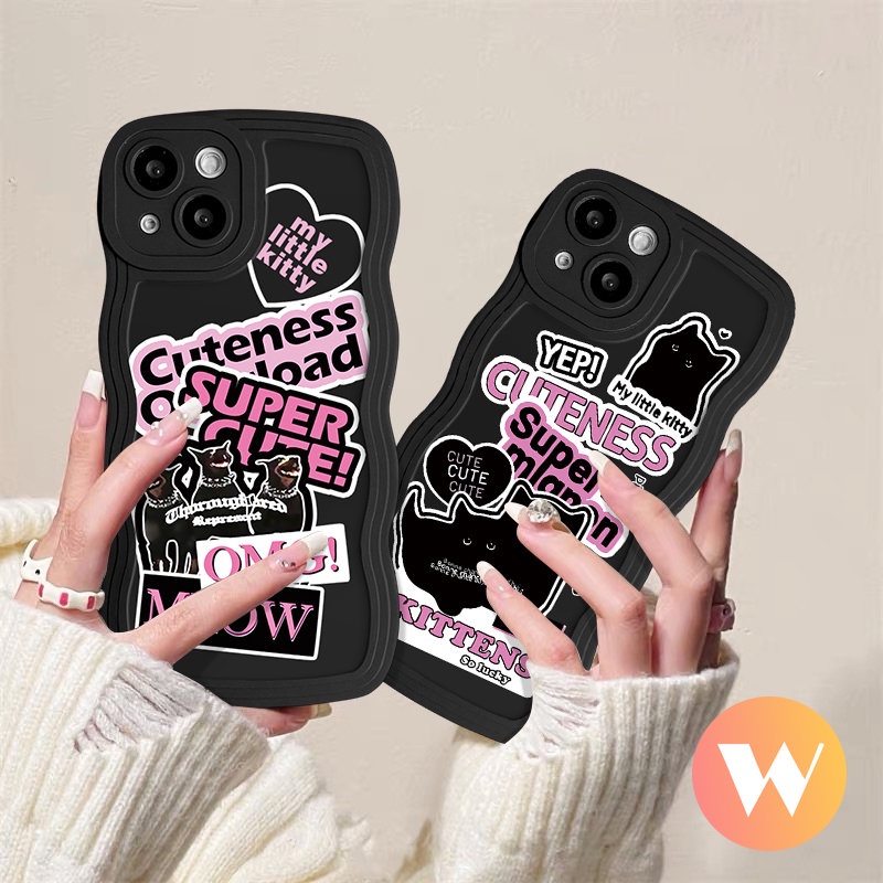 Casing Kartun Kucing Anjing Keren Untuk Redmi Note11 8 9s 11s 9 10s 10 Pro Redmi 10C A1 9 9A 12C A1+10 9T 10A 9C Mi 11T Pro POCO M3 X3 NFC ProIns Trendy Sticker Label Wavy Edge Sarung Soft Cover