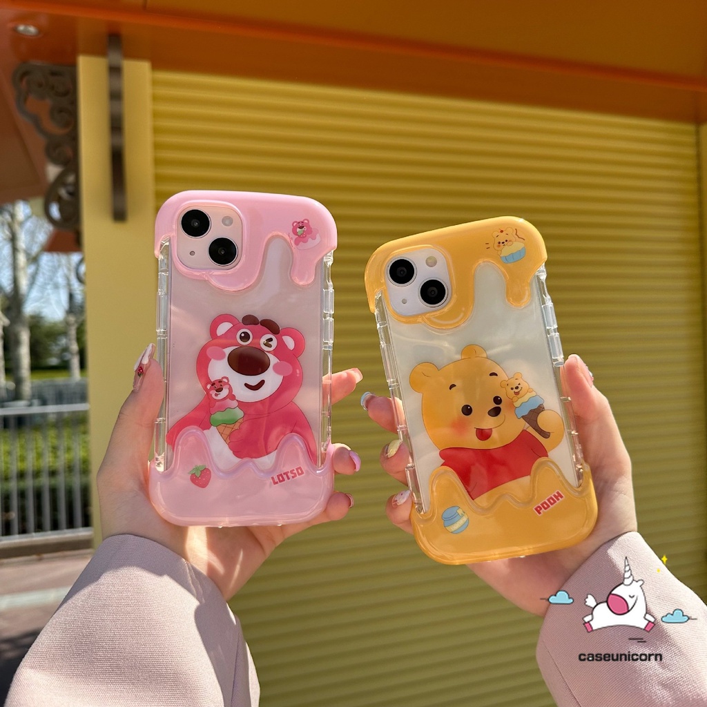 IPHONE Casing Ponsel Candy Ice Cream Kompatibel Untuk Iphone11 14 13 12 Pro Max 7Plus XR 7 8 Plus X XS Max SE 2020 Kartun Lucu Strawberry Bear Manyo Winnie the Pooh Lembut Shockproof Cover