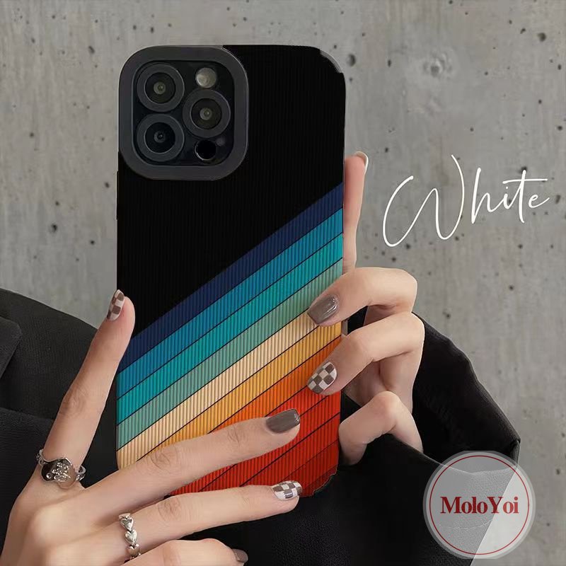 Ins Gradien Warna-Warni Pelangi Shockproof Silicone Case Kompatibel Untuk IPhone XR XS X Max 11 Pro Max 7Plus 11 14 13 12 Pro Max 8 7 Plus Mewah Tekstur Kulit Lembut Ponsel Tpu Cover