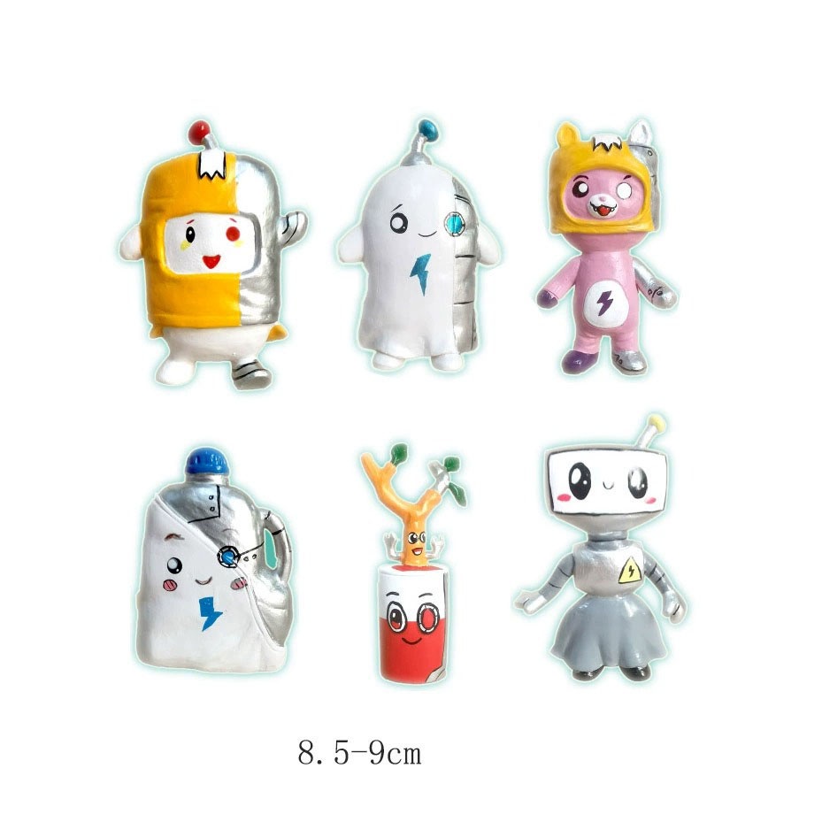 Terbaru 6 Pcs Lankybox Action Figure Mainan Cyborg Boxy Foxy Rocky Lankybot Milky Model Boneka topper Kue Mainan Koleksi