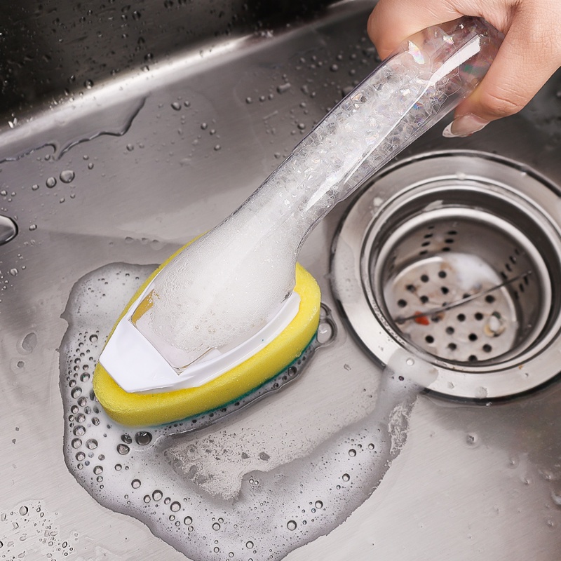 Sikat Pembersih Yang Dapat Diganti Dengan Cairan Refill/Gagang Scouring Pad Sponge Brush Alat Cuci Piring