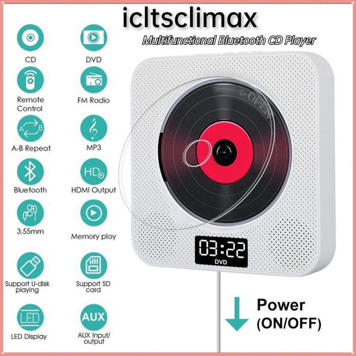 Portable BluetoothDVD/CD Player,Wall-Mounted DVDsPlayer,Music Player - Biru