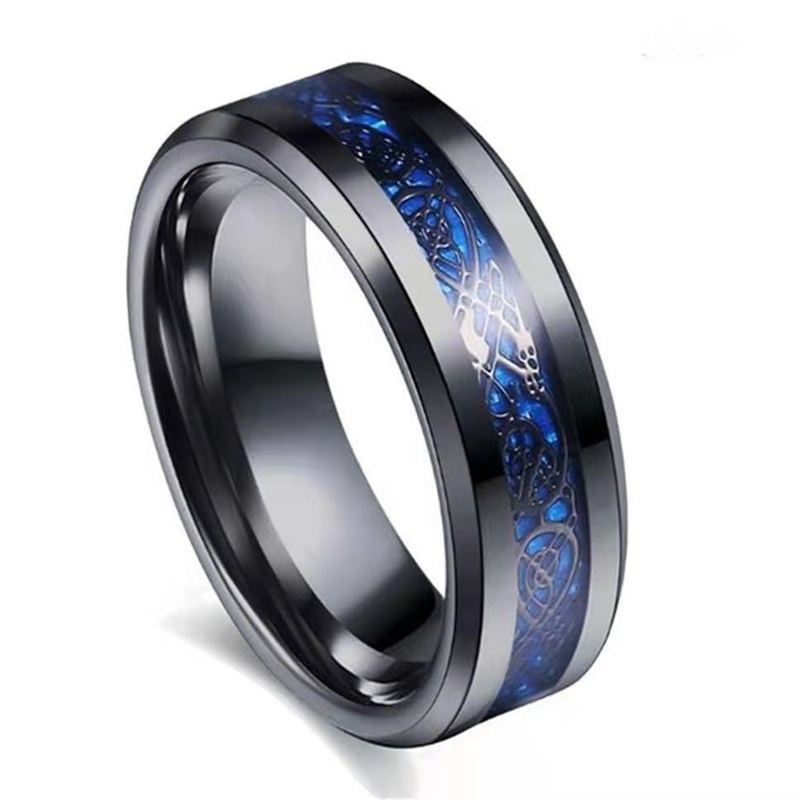 Pria Hitam Disikat Tangga Tepi Cincin Tungsten Alur Biru Pria Pernikahan Cincin Perhiasan