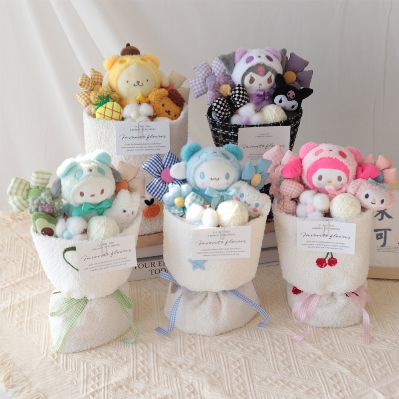 Sanrio Bouquet My Melody Cinnamoroll Kuromi Kawaii Mainan Mewah Boneka Ikat Bunga Untuk Pasangan Kekasih Valentines Day Bouquet