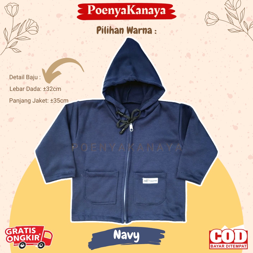 Jaket Bayi Anak fleece SAKU Resleting Kupluk Kepala POLOS HBc Size 6-18 Bulan JK09