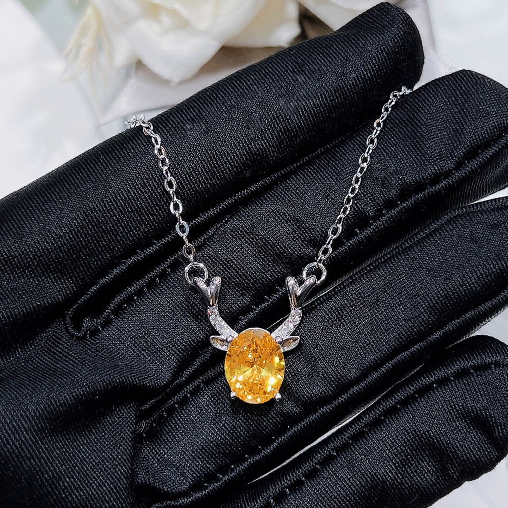 Goldkingdom Aksesoris Perhiasan Fashion Ready Stock Berlian Kuning Mewah Ringan Elk Kalung Liontin Perempuan Dengan Kalung Anda Sepanjang Jalan