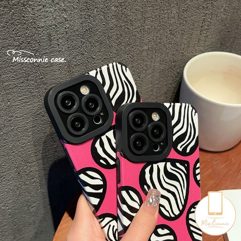 IPHONE Casing Ponsel Cinta Hati Motif Zebra Untuk Iphone11 14 13 12 Pro Max7 8 Plus X XR XS Max 7Plus Mewah Tekstur Kulit Shockproof Silikon Lembut Tpu Cover