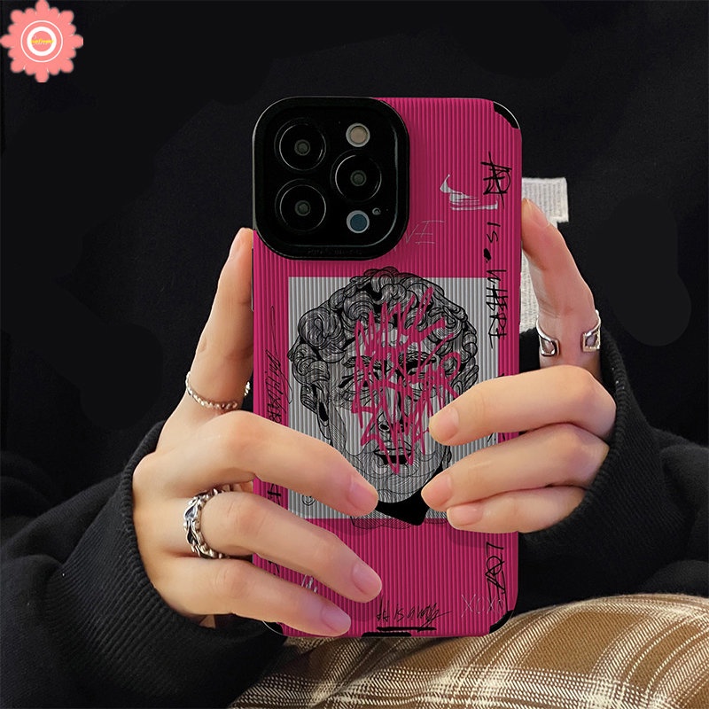 Ins Art Graffiti Great Aesthetic David Statue Case Kompatibel Untuk iPhone Xr7 8 Plus 11 14 12 13 Pro MAX X XS MAX Putri Cantik Barbie Tekstur Kulit Mewah Lembut Ponsel Cover